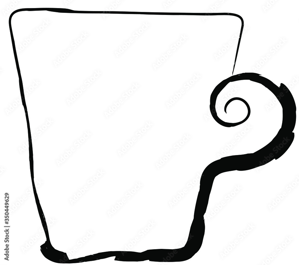 Fototapeta premium Cup - a black outline is drawn in the style of doodle, dishes for coffee. Tea party symbol in abstract form, icon for a coffee shop.