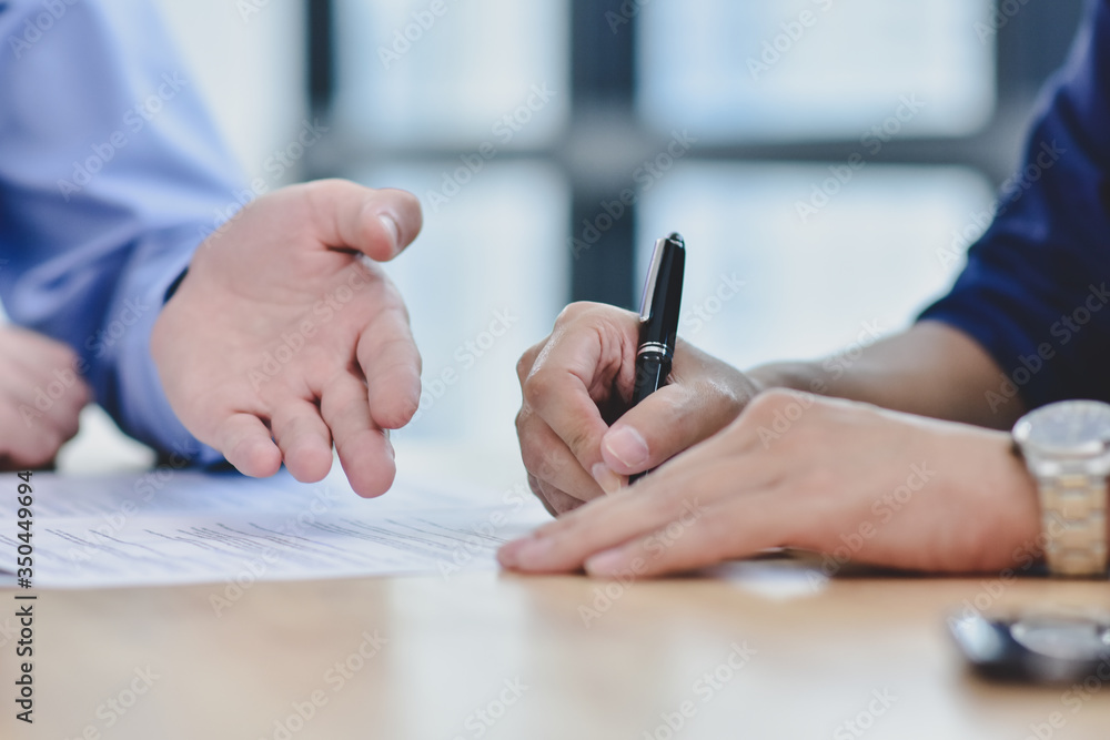 Fototapeta premium Man signature contract agreement buying home