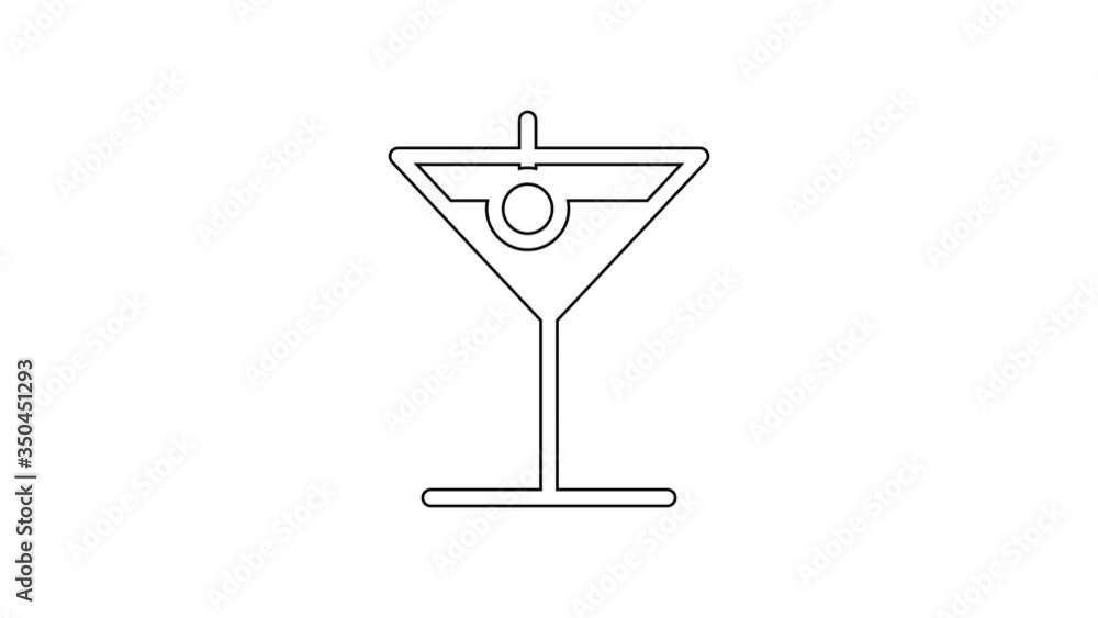 Black line Martini glass icon isolated on white background. Cocktail icon. Wine glass icon. 4K Video motion graphic animation Black line Martini glass icon isolated on white background. Cocktail icon. Wine glass icon. 4K Video motion graphic animation