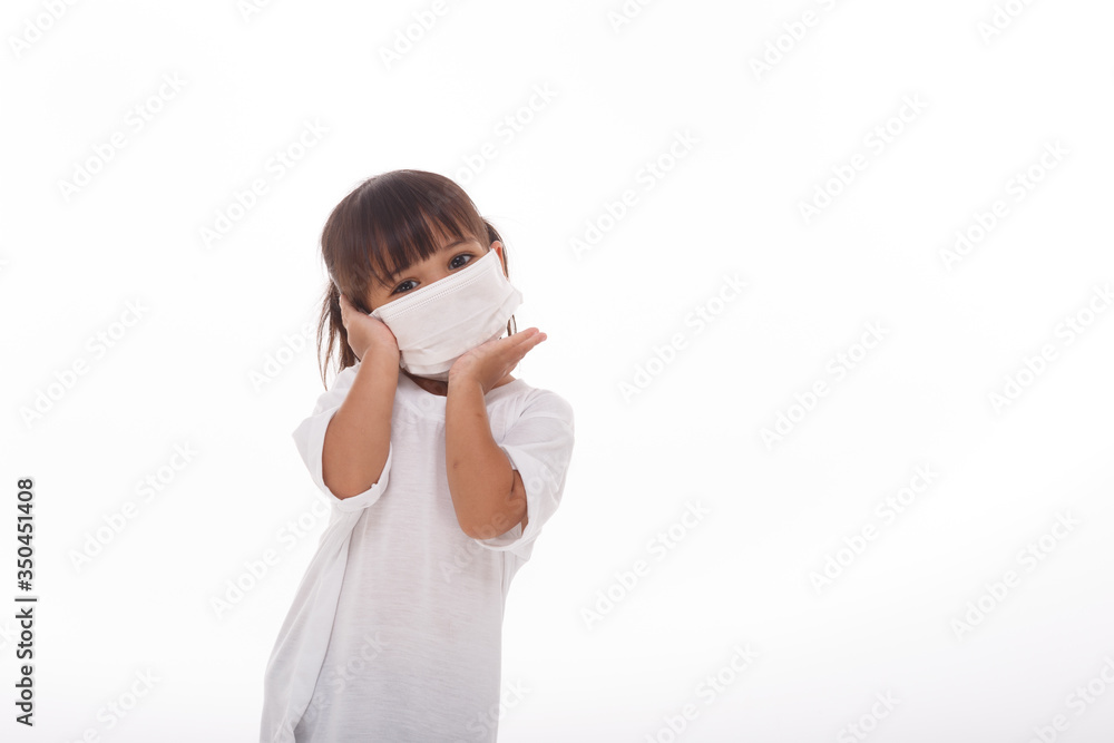 happy Asian girl wearing hygienic mask to prevent infection corona virus Air pollution pm2.5.on white background happy Asian girl wearing hygienic mask to prevent infection corona virus Air pollution pm2.5.on white background