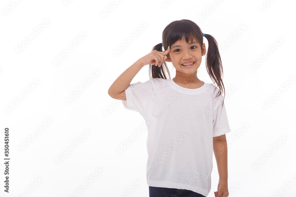 portrait of a cute little girl thinking isolated on white portrait of a cute little girl thinking isolated on white