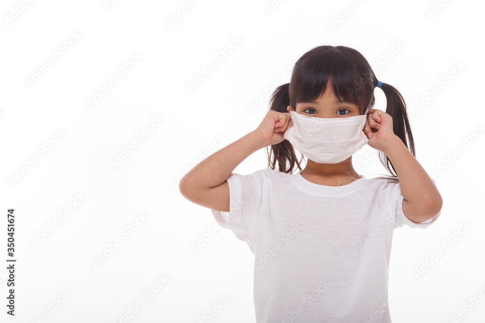 Asian little child girl wearing respirator mask to protect coronavirus outbreak Asian little child girl wearing respirator mask to protect coronavirus outbreak