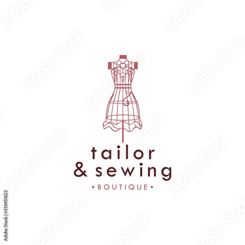 Tailor Sewing Vintage Logo, Attelier Mannequin Logo, Fashion Logo Template Vector Design