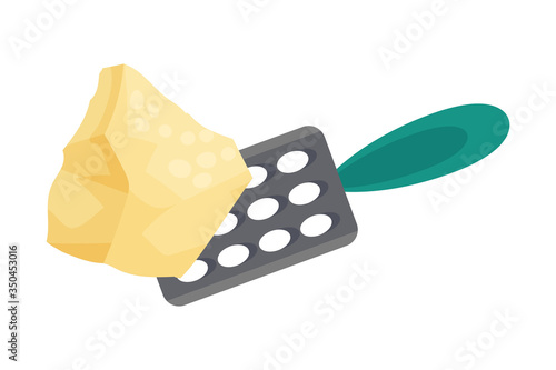 Grating Parmesan Cheese for Lasagne Preparation Vector Illustration