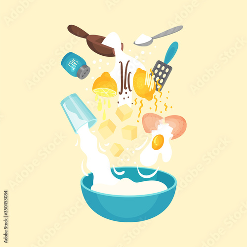 Floating Ingredients for Baking Lemon Cookies Vector Illustration