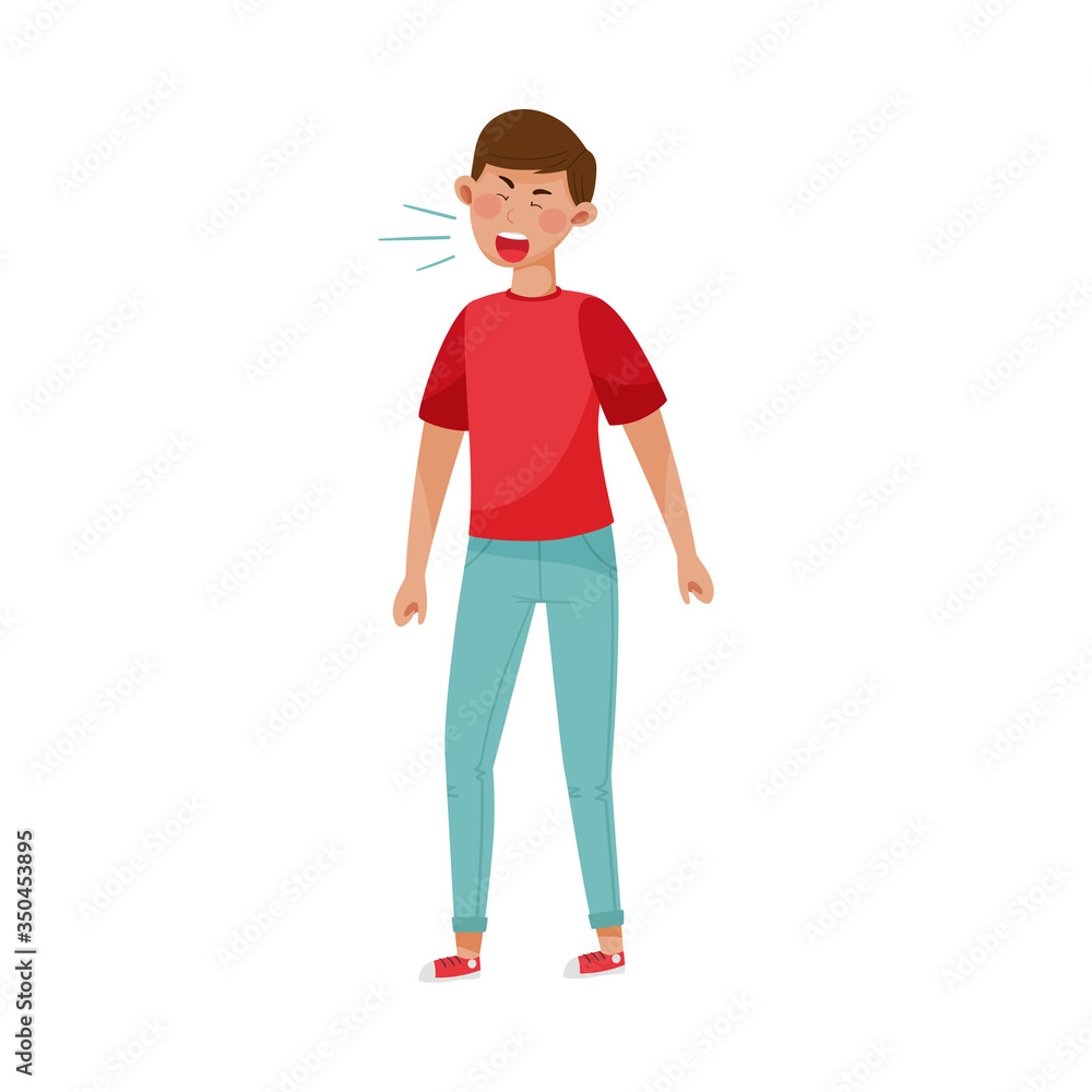 Fototapeta premium Young Man Shouting Out Loud Sitting to Reduce Stress Vector Illustration