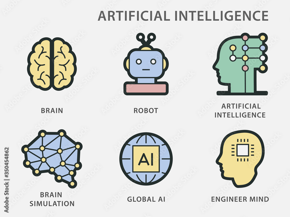 Artificial intelligence icons for graphic and web design.