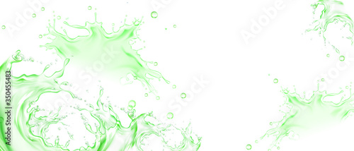 Splash of green tea, lime or lemon juice isolated on white background. Vector realistic illustration of liquid waves of falling and flowing clear water, fruit drink, cold tea or mojito