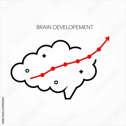 Vector illustration concept of brain development with icon of brain and an arrow graph of represent the progress or growth.