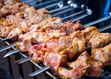 Juicy chunks of meat fried on the grill
