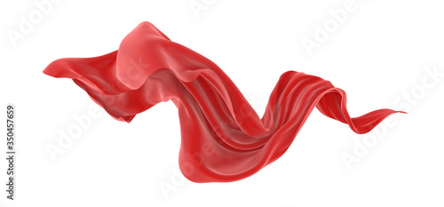 Beautiful flowing fabric of red wavy silk or satin. 3d rendering image.