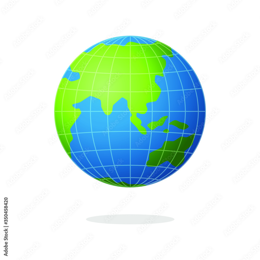 Detailed colored globe, gradient graphics isolated on white background.