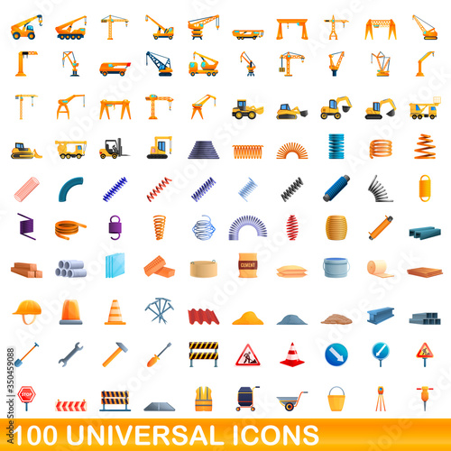 100 universal icons set. Cartoon illustration of 100 universal icons vector set isolated on white background
