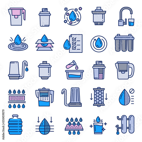 Filter water icons set. Outline set of filter water vector icons for web design isolated on white background
