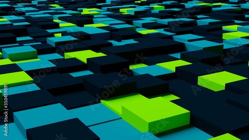 3D render abstract background with green cubic