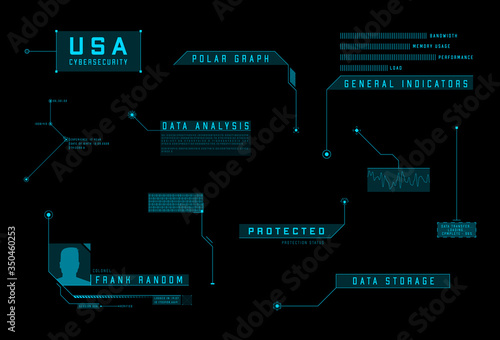 HUD callout UI design elements. Futuristic blue callout titles. Layout elements for sci-fi design, web, cyber events. Set modern digital callout titles. 