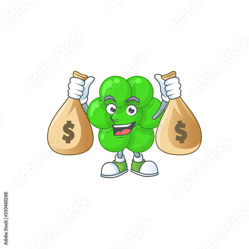 A humble rich staphylococcus aureus caricature character design with money bags