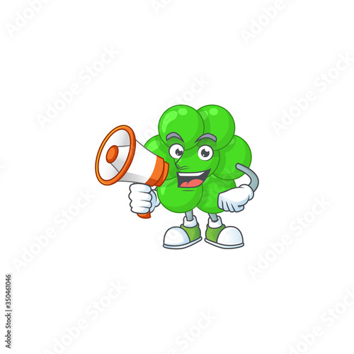 An image of staphylococcus aureus cartoon design style with a megaphone