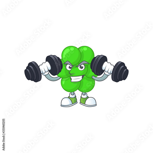 Caricature picture of staphylococcus aureus exercising with barbells on gym