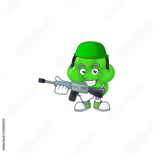 A mascot design picture of staphylococcus aureus as a dedicated Army using automatic gun