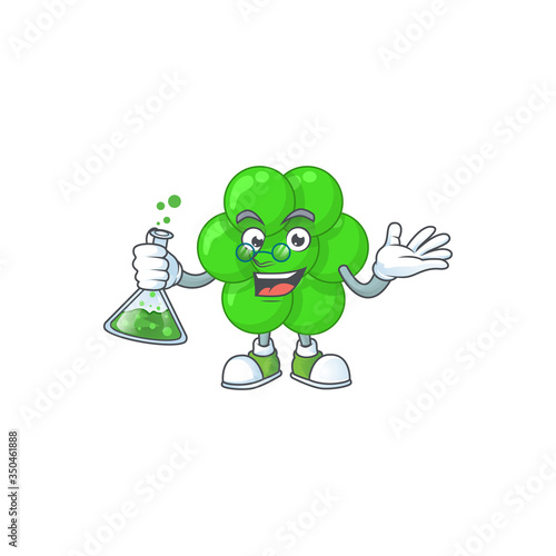 Staphylococcus aureus smart Professor Cartoon character holding glass tube on the lab