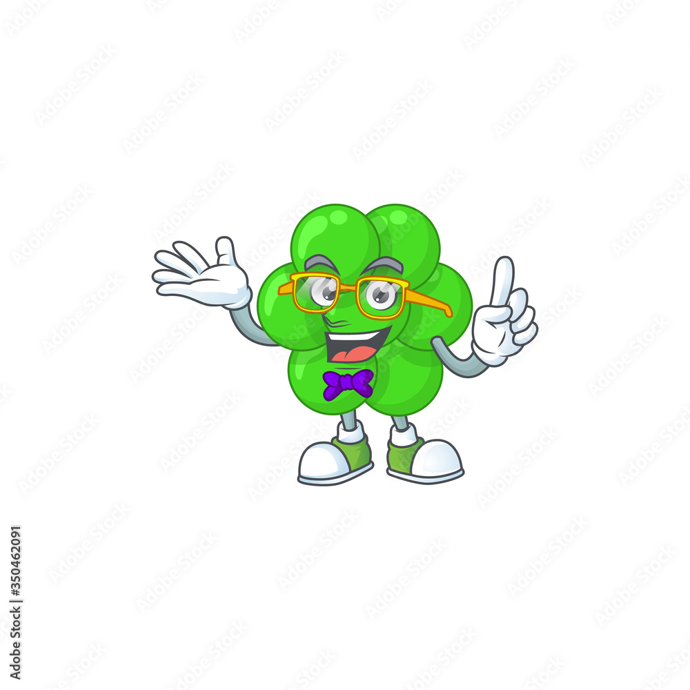 Obraz premium Cartoon character design of nerd staphylococcus aureus with weird glasses