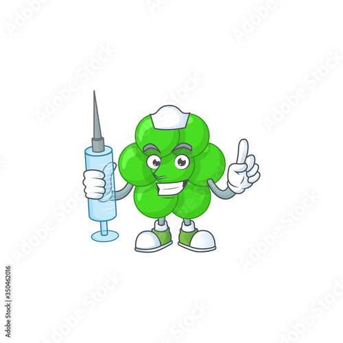 A humble Nurse staphylococcus aureus Cartoon character holding syringe
