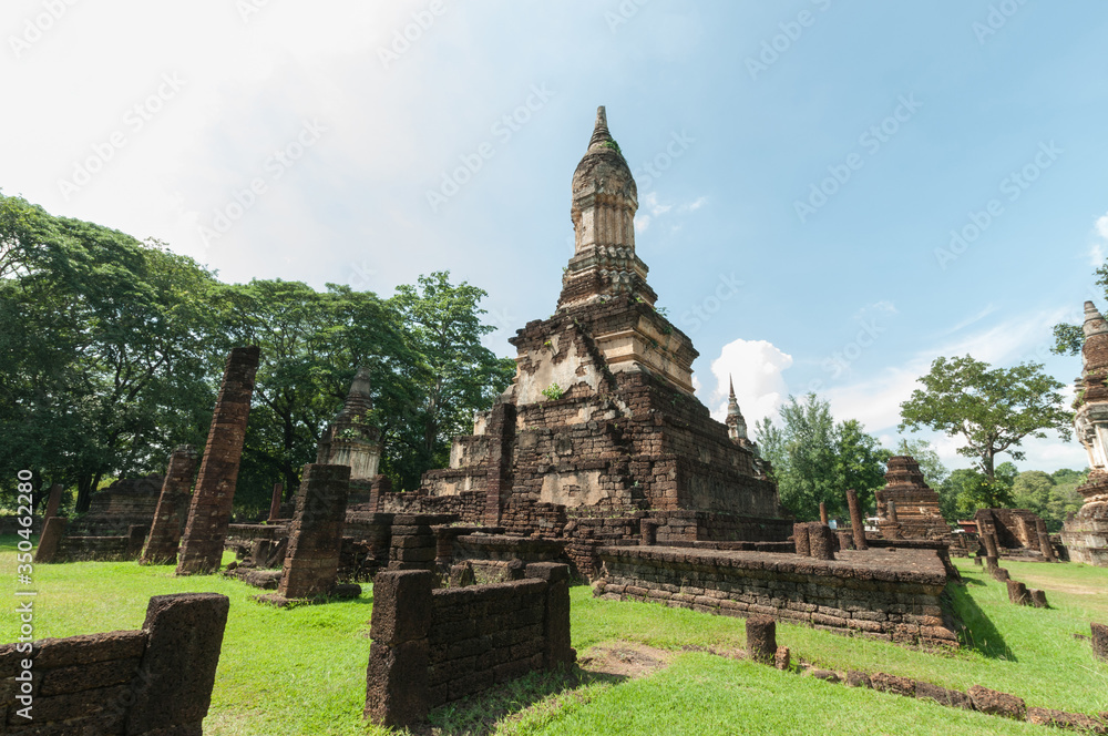 Old city of worship place landmarks, history park of Si-Satchanalai, Sukhothai province, Thailand.