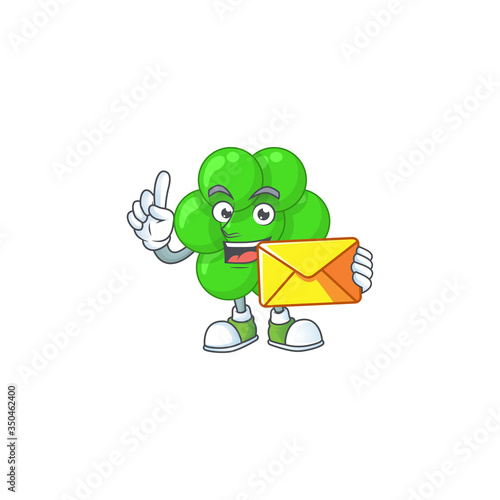 A cartoon picture of staphylococcus aureus bring brown envelope