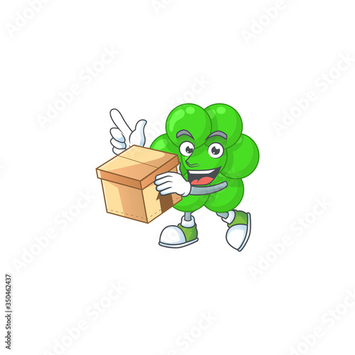 cartoon design style of staphylococcus aureus having gift box