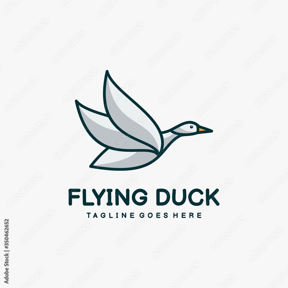 Fototapeta premium Vector Logo Illustration Flying Duck Mascot Cartoon Style.