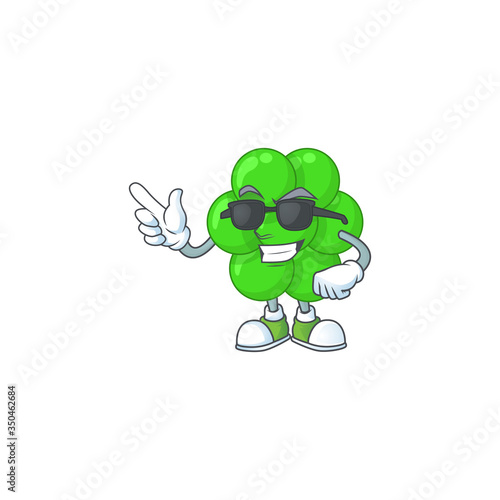 Super cool staphylococcus aureus cartoon drawing style wearing black glasses