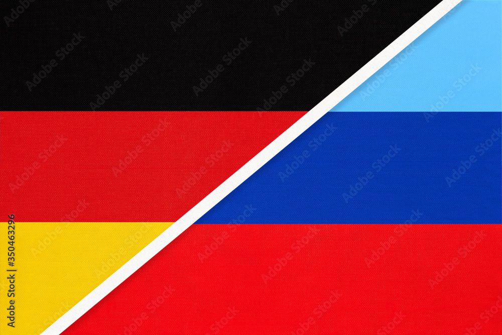 Federal Republic of Germany and Luhansk People's Republic or LNR, symbol of two national flags from textile.