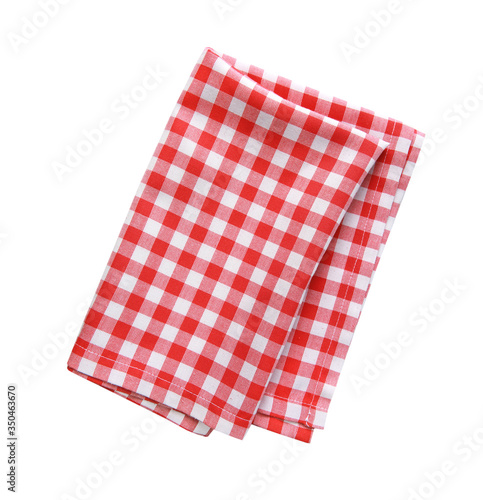 Folded picnic cloth,red checkered kitchen table towel isolated.