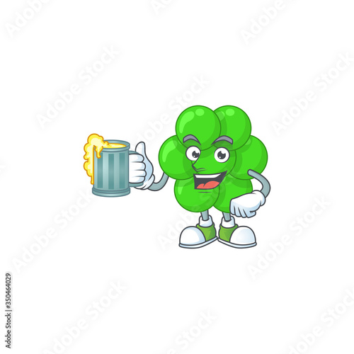 A cheerful staphylococcus aureus cartoon mascot style toast with a glass of beer