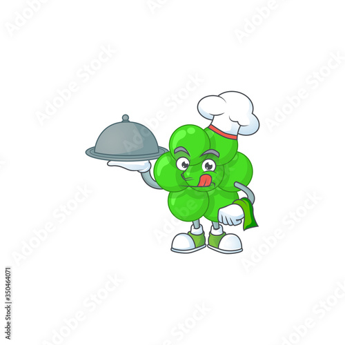 A staphylococcus aureus chef cartoon mascot design with hat and tray