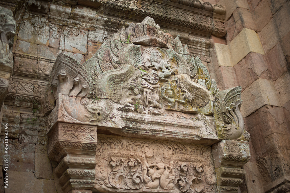 Closeup of sculptor in Wat Khao Phanom Rung Castle History Landmark of Buriram Province, Thailand