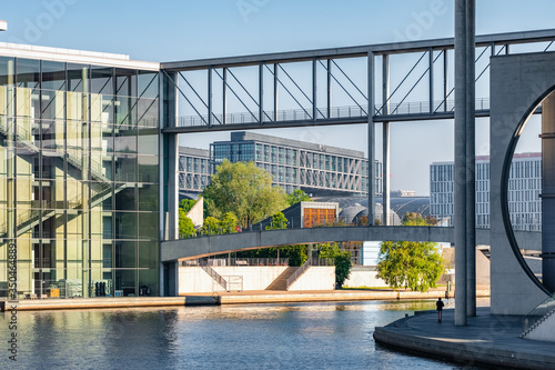 Modern architecture in government district in Berlin during summer, Germany
