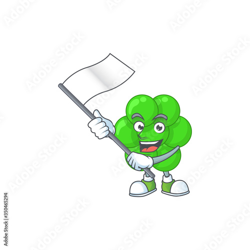 Cute caricature character of staphylococcus aureus with a white flag