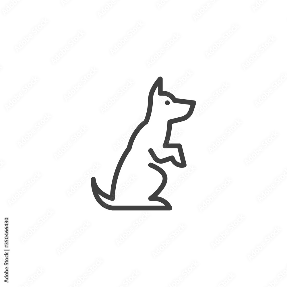 Obraz premium Dog training line icon. linear style sign for mobile concept and web design. Sitting dog outline vector icon. Symbol, logo illustration. Vector graphics