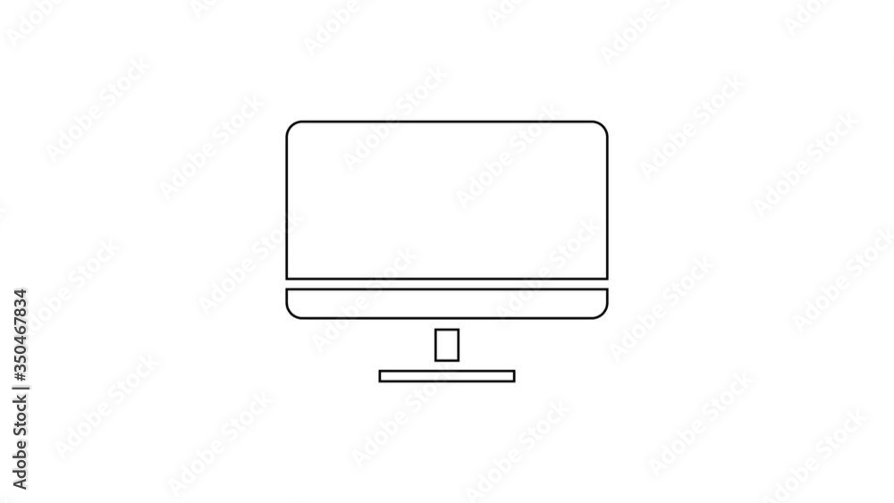 Black line Computer monitor screen icon isolated on white background. Electronic device. Front view. 4K Video motion graphic animation Black line Computer monitor screen icon isolated on white background. Electronic device. Front view. 4K Video motion graphic animation