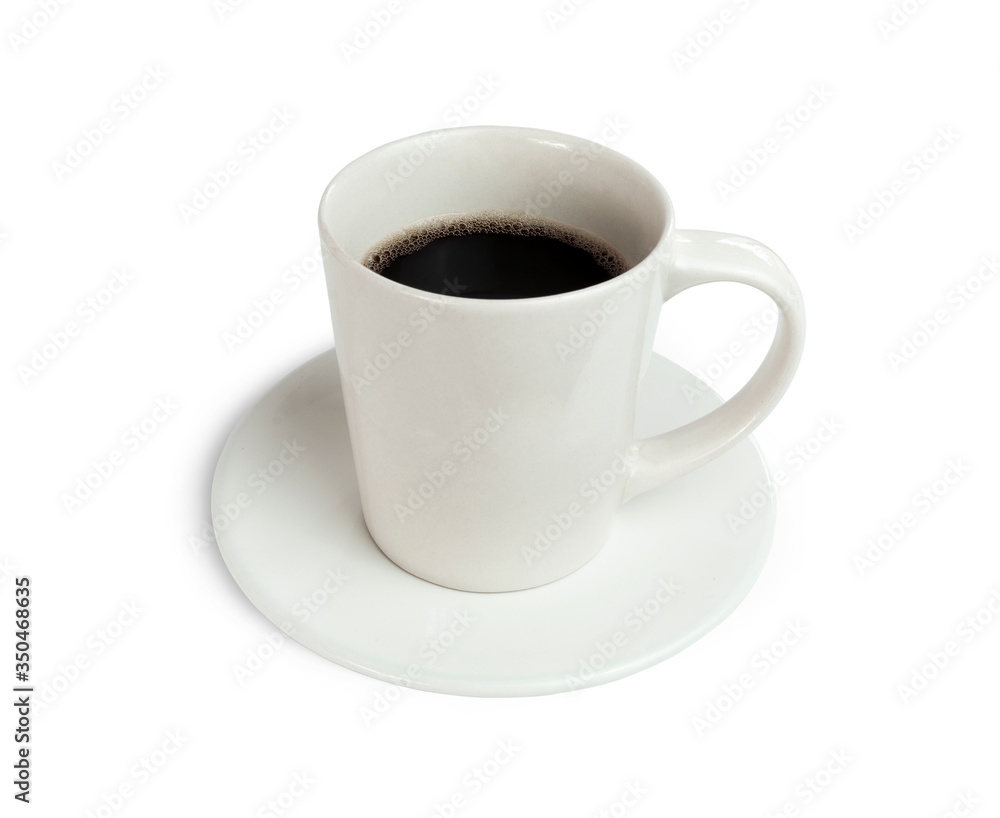 Black coffee in a white ceramic cup isolated on white background Black coffee in a white ceramic cup isolated on white background