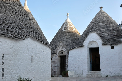 ALBEROBELLO, ITALY, EUROPE, AUTUMN 2019. Beautiful white trulli houses in the small town in southern Italy