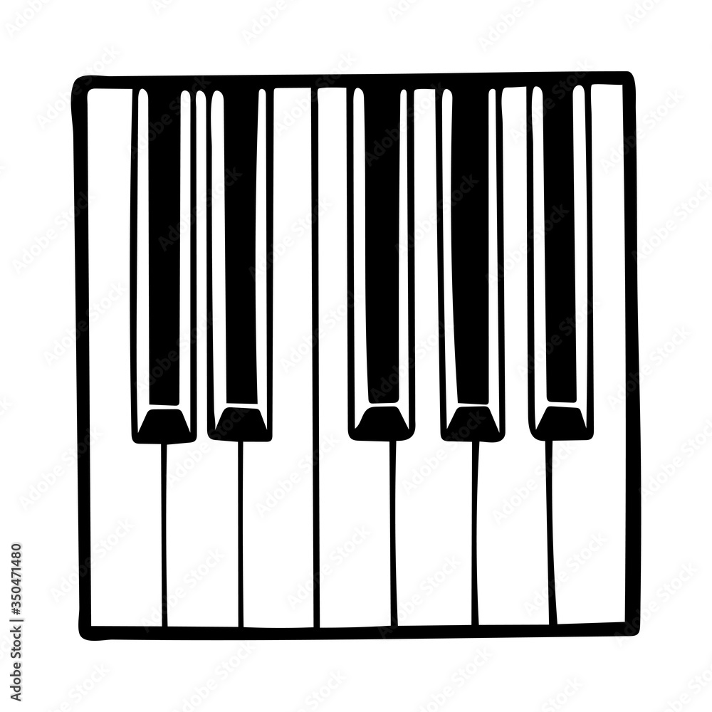 Piano keys sketch drawing. Piano keyboard hand drawn vector illustration. Piano keyboard logo