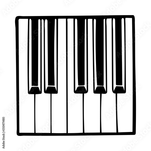 Piano keys sketch drawing. Piano keyboard hand drawn vector illustration. Piano keyboard logo. Musical theme template design. 