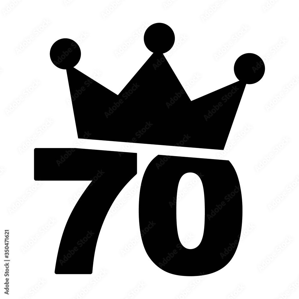 Vector illustration of number 70 with a crown on the top