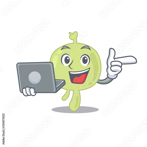 Smart cartoon character of lymph node studying at home with a laptop
