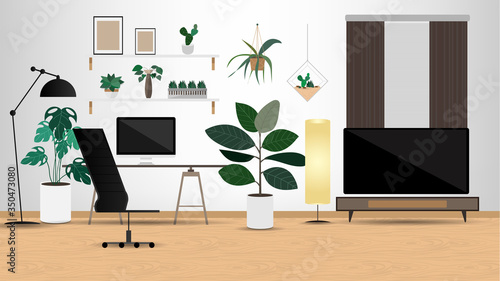 My room work from home new normal lifestye concept ,After Corona virus Covid-19 ,Isolated on white background ,Vector illustration EPS 10 photo