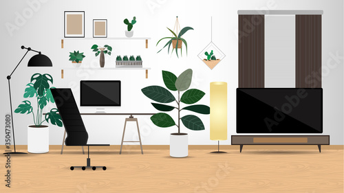 My room work from home new normal lifestye concept ,After Corona virus Covid-19 ,Isolated on white background ,Vector illustration EPS 10