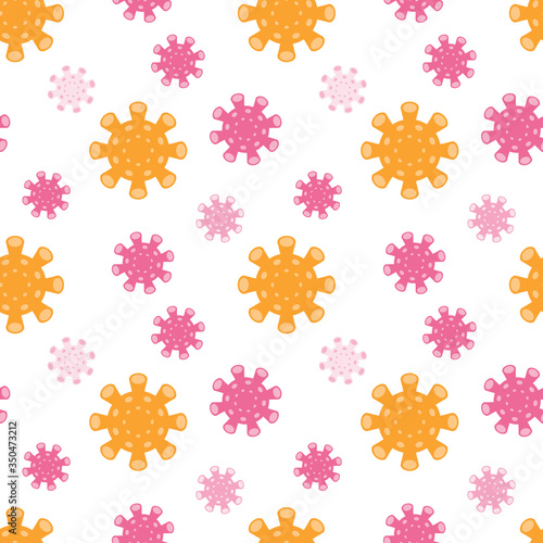 Different kinds of virus infection and bacteria seamless pattern. Medical background with coronavirus. Biology organisms. Genetics bacteriological microorganism. Flat vector illustration.